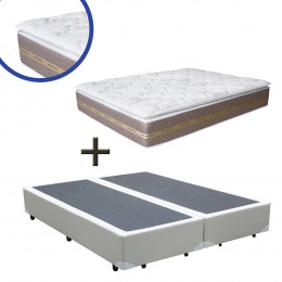 Cama Box Casal Bipartido Sintético Branco + Colchão Coimbra Molas Ensacadas Umaflex 138x188x68