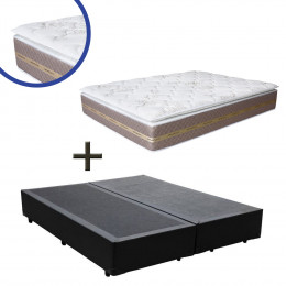 Cama Box Casal Bipartido Sintético Preto + Colchão Coimbra Molas Ensacadas Umaflex 138x188x68