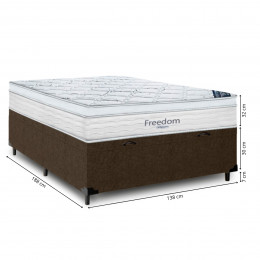 Cama Box Baú Suede Marrom + Colchão Freedom Ortobom Casal